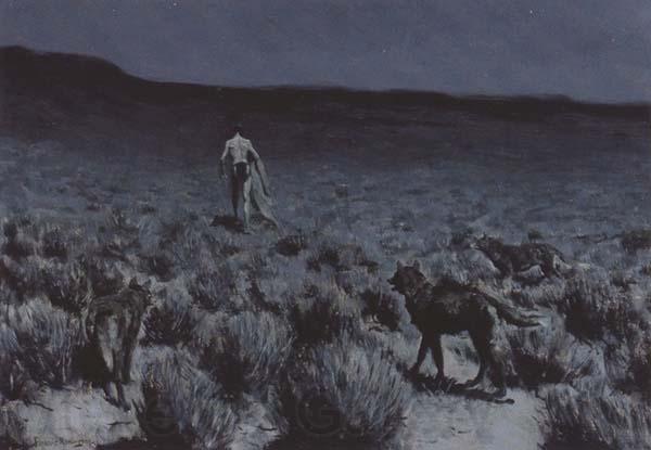 Frederic Remington The Wolves Sniffed Along the Trail (mk43) Norge oil painting art